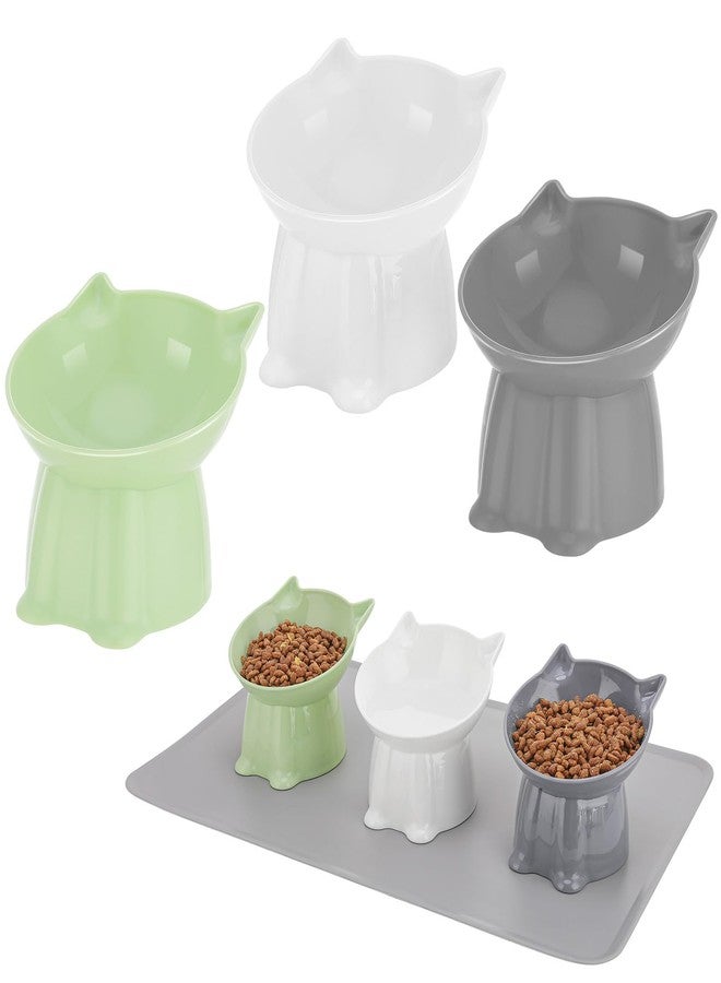Hoemwarm 3 Pcs Elevated Cat Bowls 15°Raised Cat Food Bowl with Silicone Mat Whisker Friendly Anti Vomiting Cats Dishes Pet Food and Water Bowls for Indoor Cats Kittens Classic 3 Colors - Image 1